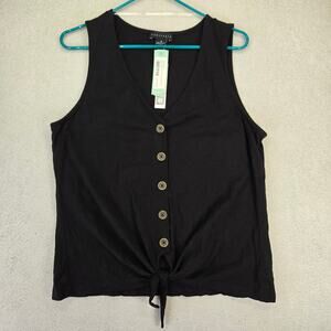 Sanctuary Deva Button Tie Front Cotton Knit Top Sleeveless Womens XL Black